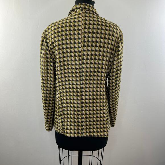 ZANELLA Green Jacket Geometric Wool Open Front Collared Single Breasted 10 ITALY - Picture 7 of 10